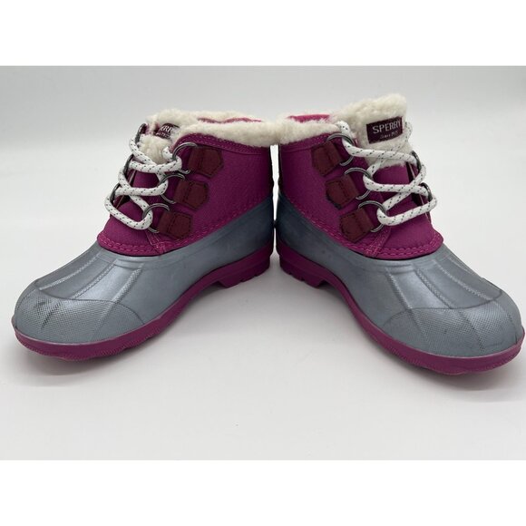 Sperry Kids Size 13 Duck Boots Gray & Pink Faux Fur Lined Waterproof Winter - Picture 7 of 9